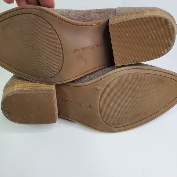Lucky Brand Boots Womens 6.5 M Fahmida Casual Ankle Bootie Taupe Suede Heels - Picture 9 of 13